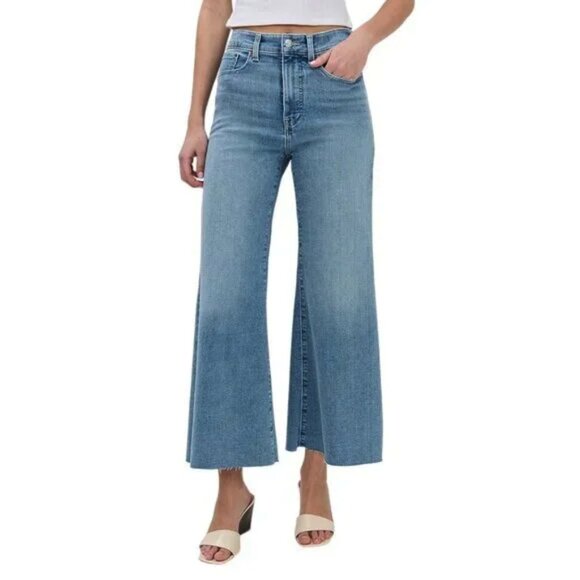 Madewell Denim - Madewell Flared Wide Leg Jeans Women's Size 29P Cropped Raw Hem Denim